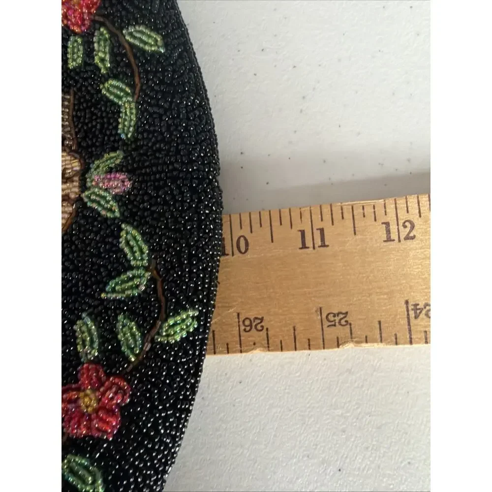 Vintage Hand Beaded Purse Black Colorful Roses Bag 1950 1960 flapper party - Picture 14 of 16